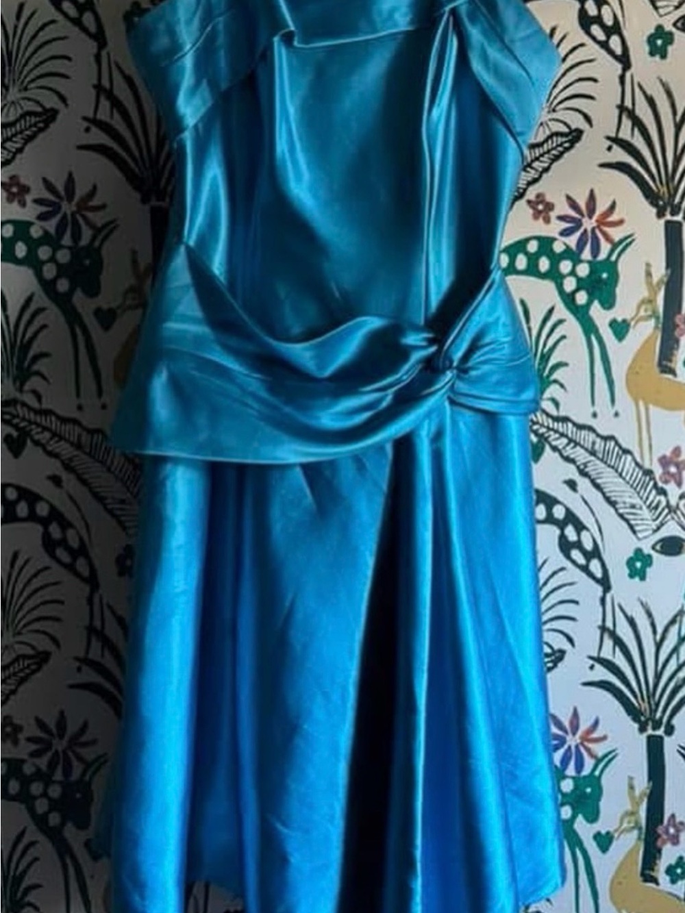 Vintage 80’s Turquoise Satin Evening Dress